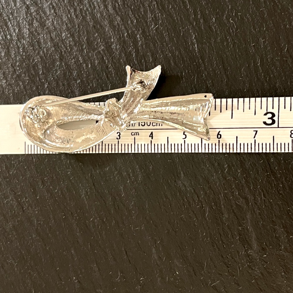 Silvertone Ribbon Rhinestone Accent Brooch - Picture 8 of 9